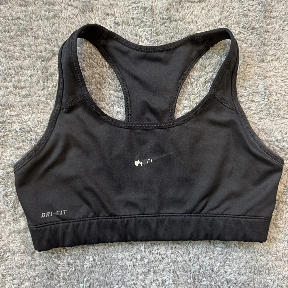 Nike Dri-FIT Swoosh Sports Bra M Black Racerback Moisture Wicking Activewear